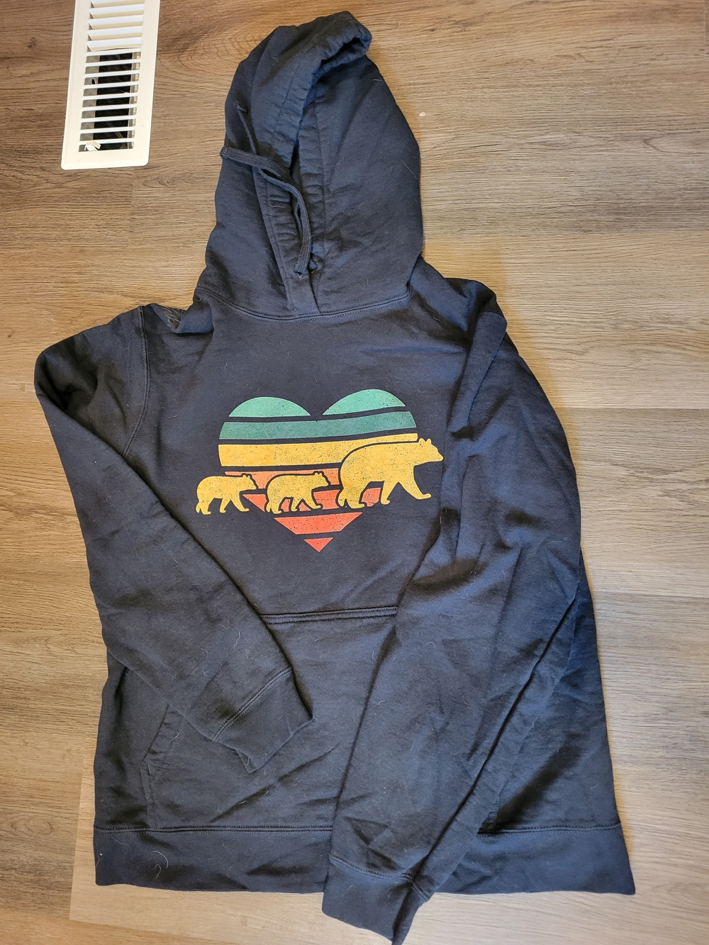 Classic Black Hooded Sweatshirt with Vintage Mama Bear Graphic